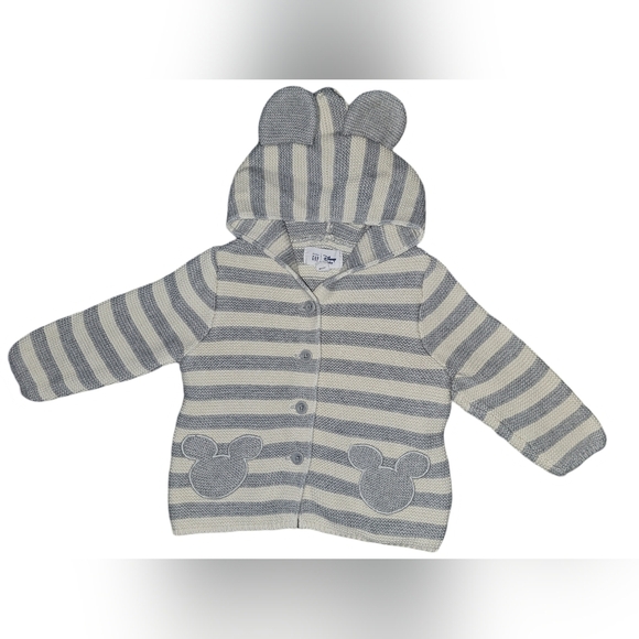 GAP Other - babyGap Disney Mickey Mouse Cardigan Hoodie Gray Striped Sz 18-24M